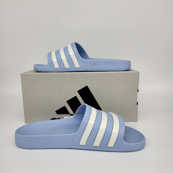 New adidas Adilette Aqua Slides Glow Blue Zero Metalic Women's Size 9 - Picture 6 of 7